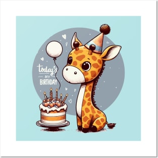 Kawaii Giraffe Today Is My Birthday Party Posters and Art